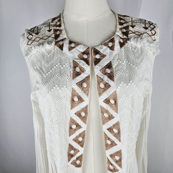 Soft Surroundings Injali Topper Open Cardigan Large White Tan Boho Chic Western - Picture 5 of 9